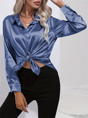 Elegant Satin Blouse With Collar And Button Closure For Women