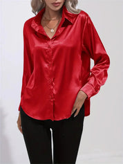 Elegant Satin Blouse With Collar And Button Closure For Women