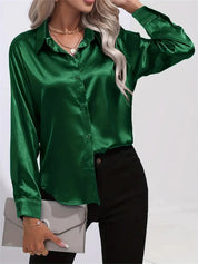 Elegant Satin Blouse With Collar And Button Closure For Women