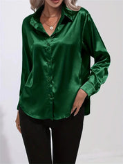 Elegant Satin Blouse With Collar And Button Closure For Women