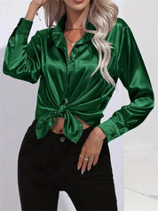 Elegant Satin Blouse With Collar And Button Closure For Women