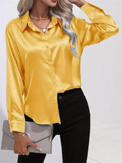Elegant Satin Blouse With Collar And Button Closure For Women