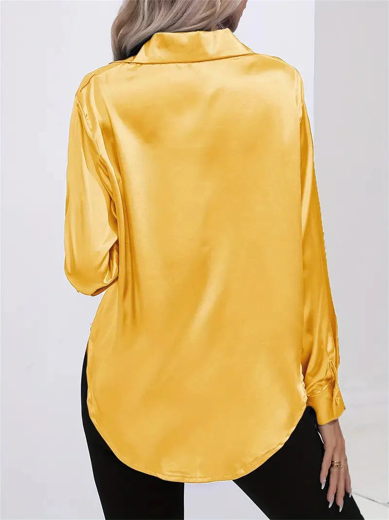 Elegant Satin Blouse With Collar And Button Closure For Women