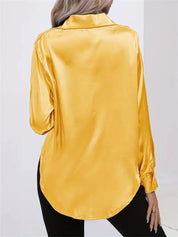 Elegant Satin Blouse With Collar And Button Closure For Women