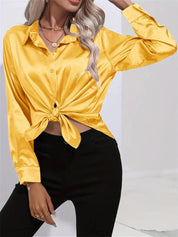 Elegant Satin Blouse With Collar And Button Closure For Women