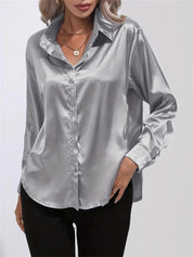 Elegant Satin Blouse With Collar And Button Closure For Women