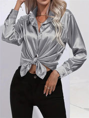 Elegant Satin Blouse With Collar And Button Closure For Women