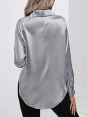 Elegant Satin Blouse With Collar And Button Closure For Women