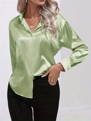 Elegant Satin Blouse With Collar And Button Closure For Women