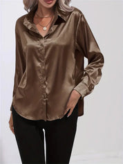 Elegant Satin Blouse With Collar And Button Closure For Women