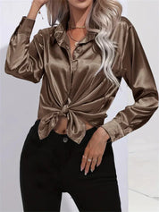 Elegant Satin Blouse With Collar And Button Closure For Women