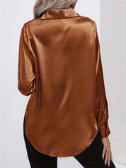 Elegant Satin Blouse With Collar And Button Closure For Women