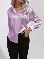 Elegant Satin Blouse With Collar And Button Closure For Women