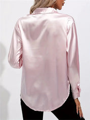 Elegant Satin Blouse With Collar And Button Closure For Women
