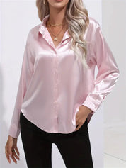 Elegant Satin Blouse With Collar And Button Closure For Women