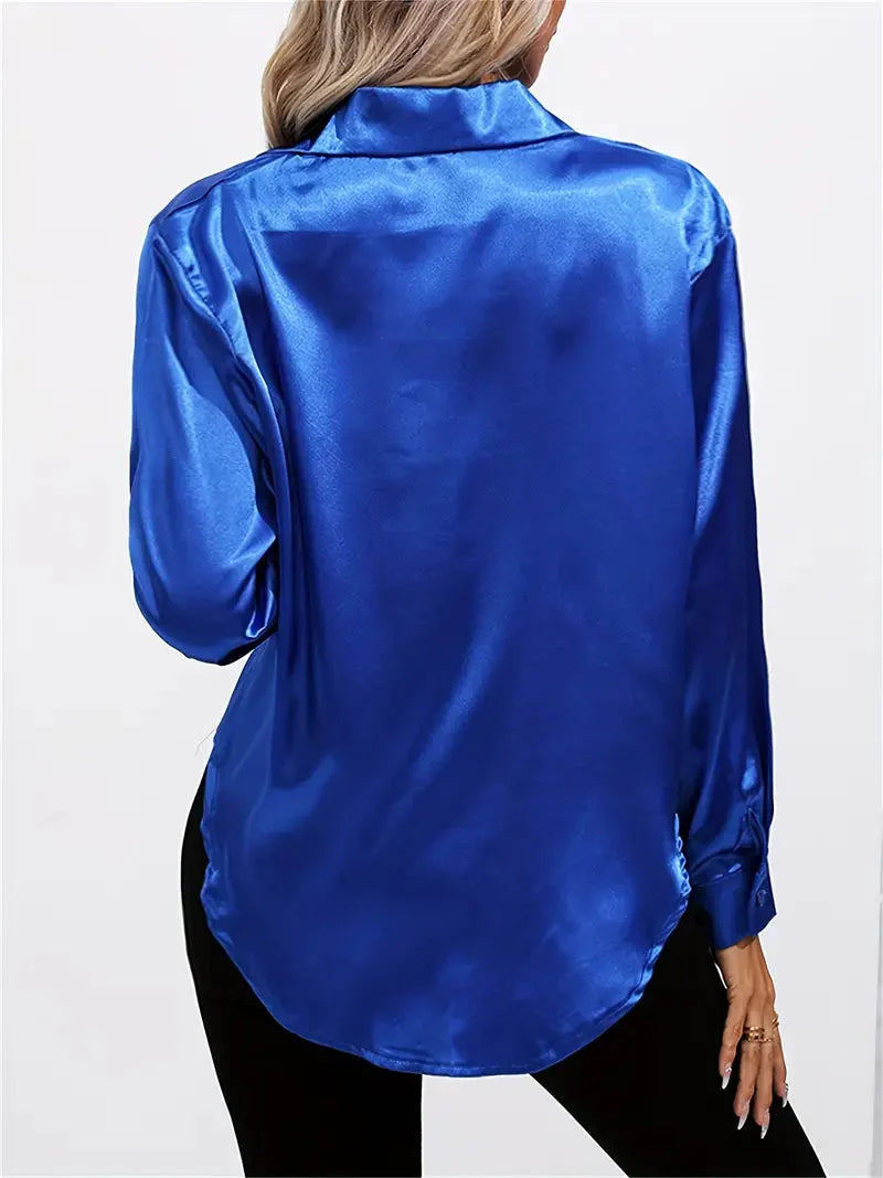 Elegant Satin Blouse With Collar And Button Closure For Women