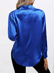 Elegant Satin Blouse With Collar And Button Closure For Women