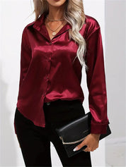 Elegant Satin Blouse With Collar And Button Closure For Women
