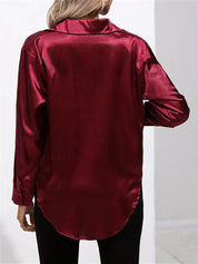Elegant Satin Blouse With Collar And Button Closure For Women