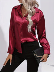 Elegant Satin Blouse With Collar And Button Closure For Women