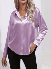 Elegant Satin Blouse With Collar And Button Closure For Women