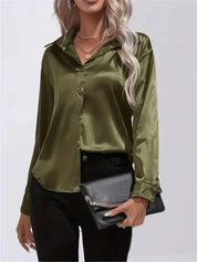 Elegant Satin Blouse With Collar And Button Closure For Women