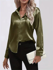 Elegant Satin Blouse With Collar And Button Closure For Women