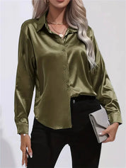 Elegant Satin Blouse With Collar And Button Closure For Women