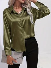Elegant Satin Blouse With Collar And Button Closure For Women