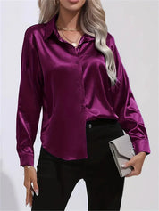 Elegant Satin Blouse With Collar And Button Closure For Women