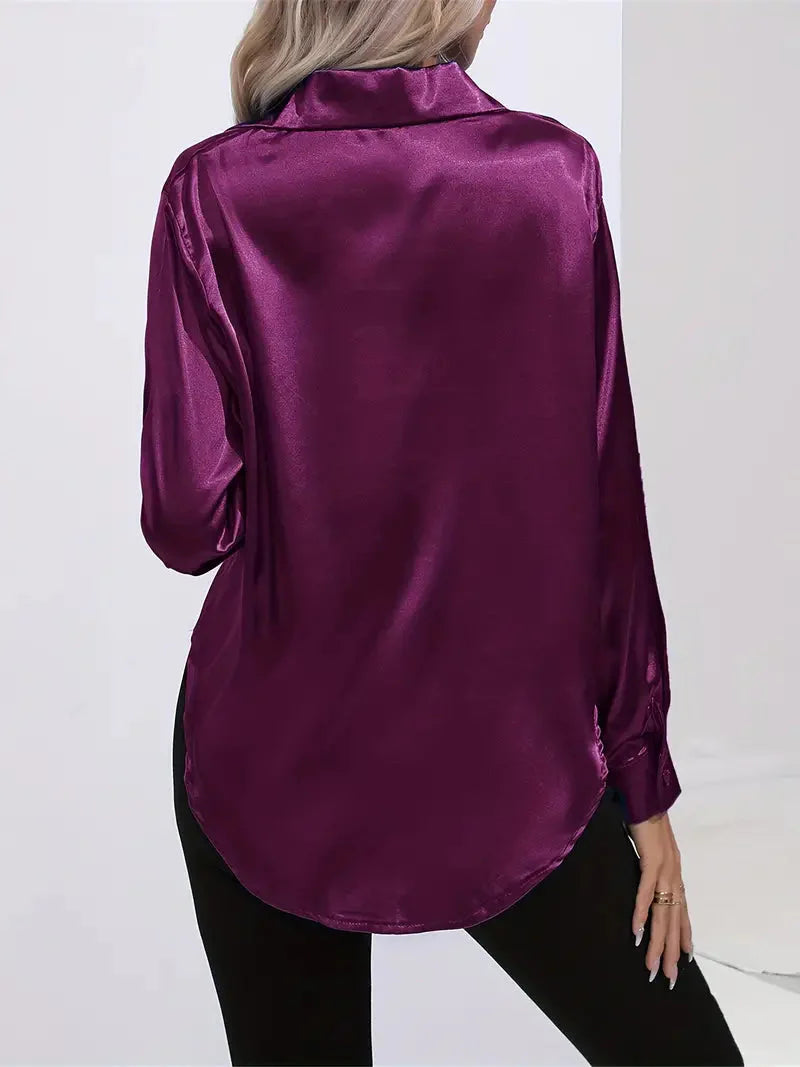 Elegant Satin Blouse With Collar And Button Closure For Women