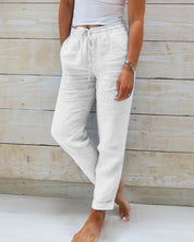 Linen Pants for Women with Drawstring and Straight Legs
