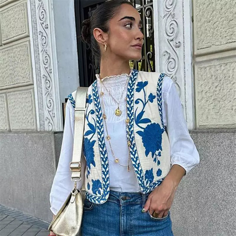 Mirthe - Wildflower Gilet with Embroidered Flowers