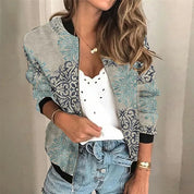 Women's Lightweight Bomber Jacket with Zipper and Graphic Print
