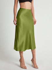 Emma - Satin Midi Skirt Elegant High Waist
