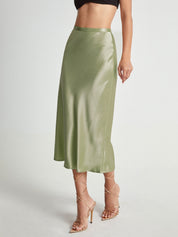 Emma - Satin Midi Skirt Elegant High Waist
