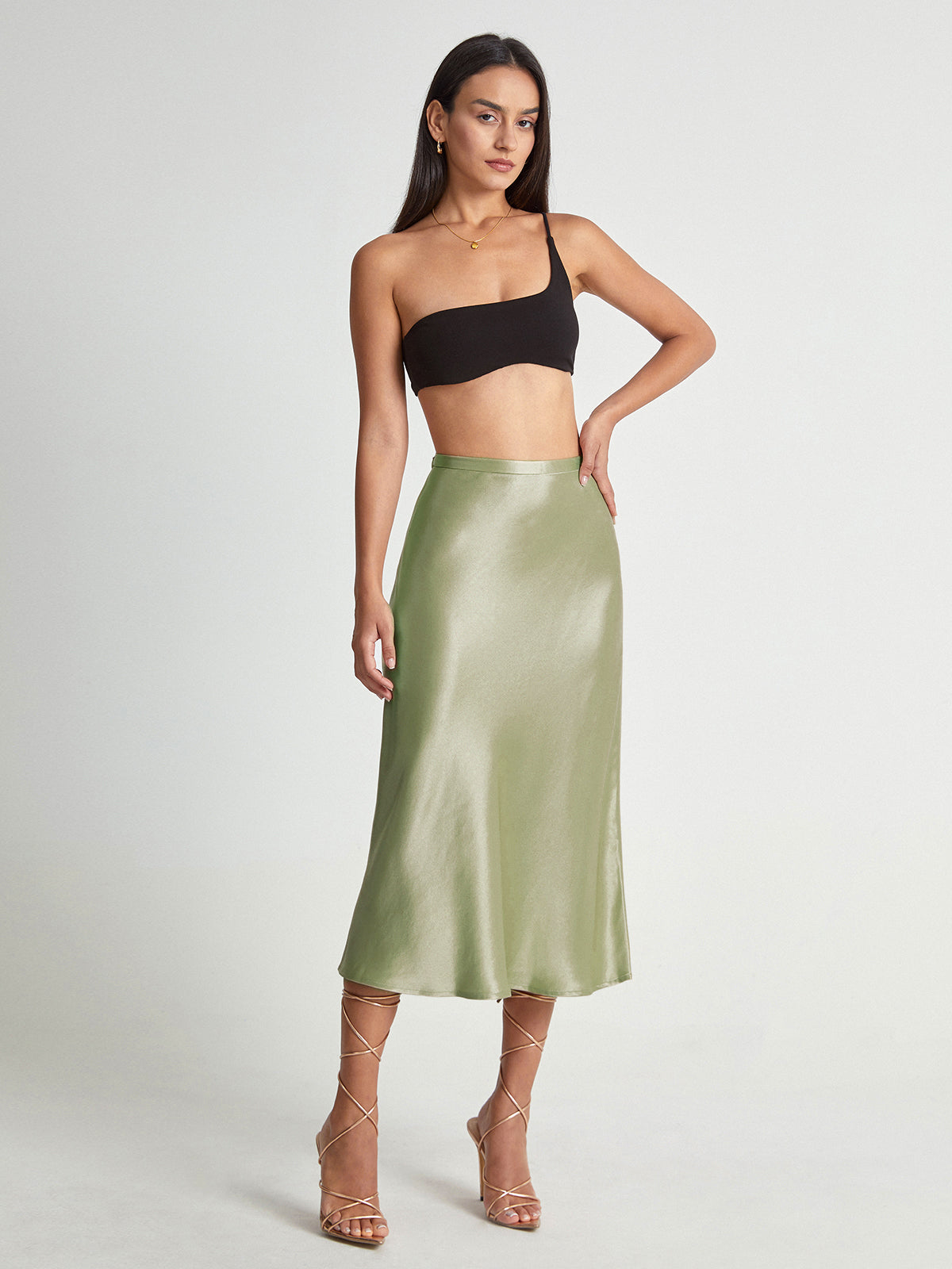 Emma - Satin Midi Skirt Elegant High Waist