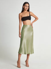 Emma - Satin Midi Skirt Elegant High Waist