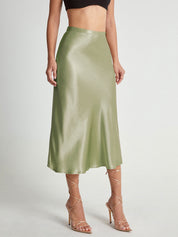 Emma - Satin Midi Skirt Elegant High Waist