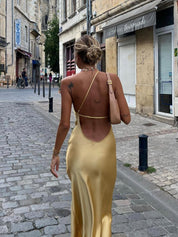Mila-Rae - Women's Maxi Dress with Open Back and Split