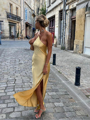 Mila-Rae - Women's Maxi Dress with Open Back and Split