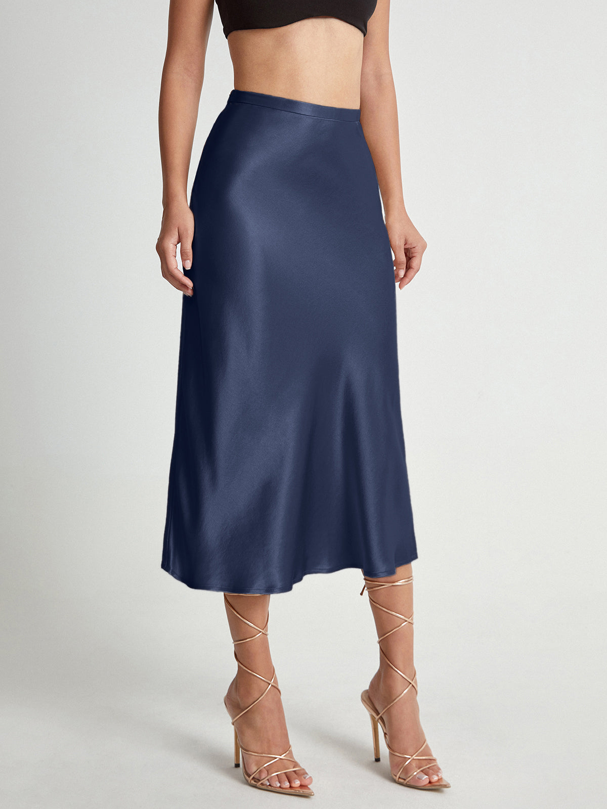 Emma - Satin Midi Skirt Elegant High Waist