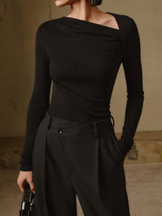 Women's Asymmetrical Top with Long Sleeves and Elegant Fit