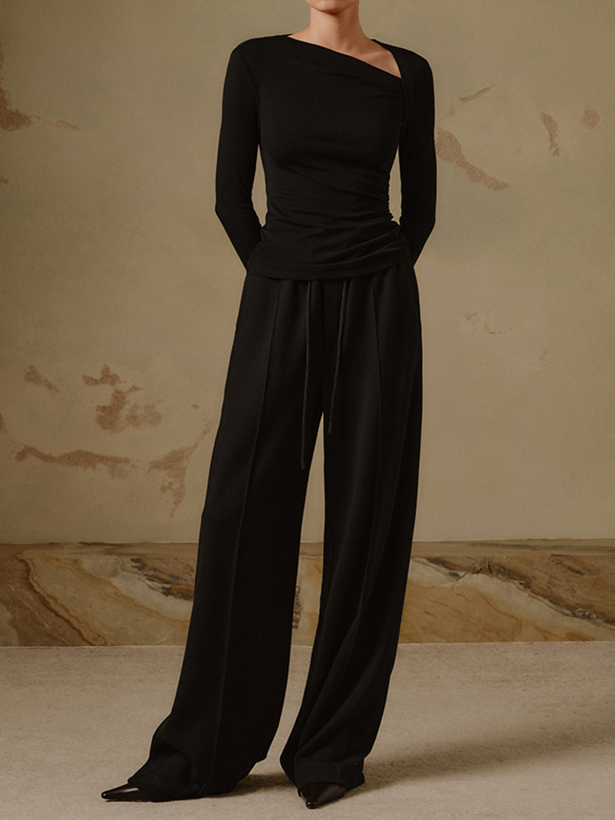 Women's Asymmetrical Top with Long Sleeves and Elegant Fit