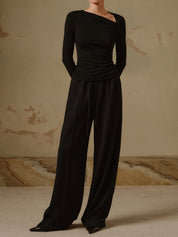 Women's Asymmetrical Top with Long Sleeves and Elegant Fit