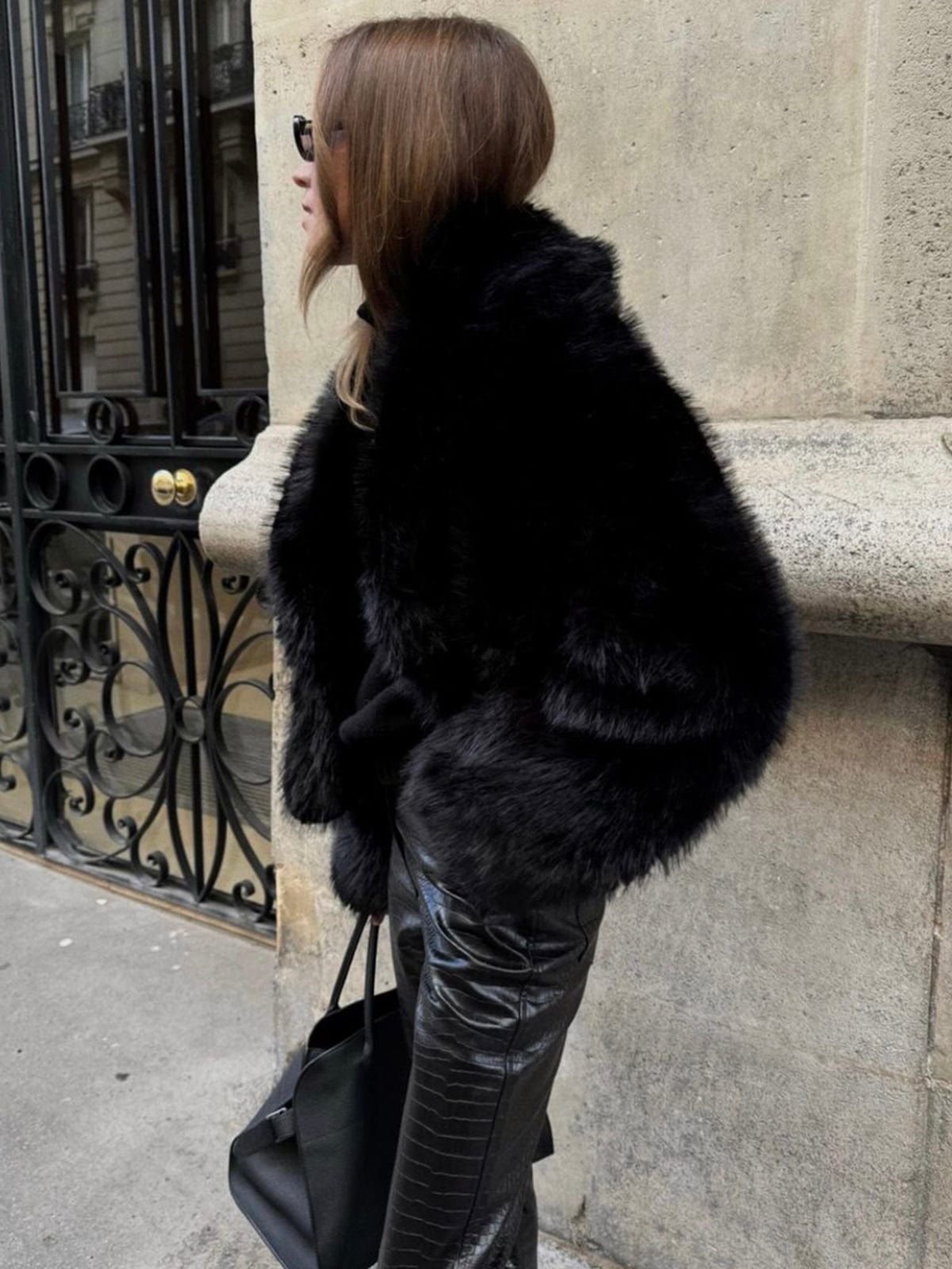 Black Faux Fur Jacket Short Style Warm and Soft for Women