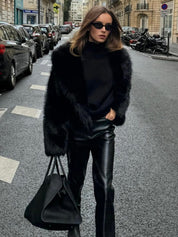 Black Faux Fur Jacket Short Style Warm and Soft for Women