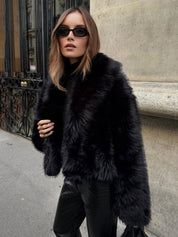 Black Faux Fur Jacket Short Style Warm and Soft for Women