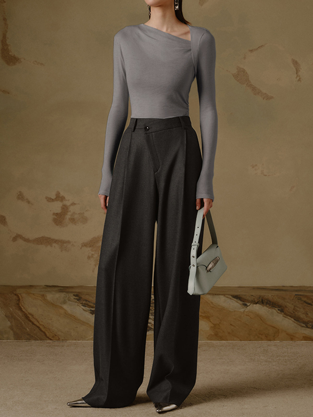 Women's Asymmetrical Top with Long Sleeves and Elegant Fit