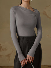 Women's Asymmetrical Top with Long Sleeves and Elegant Fit